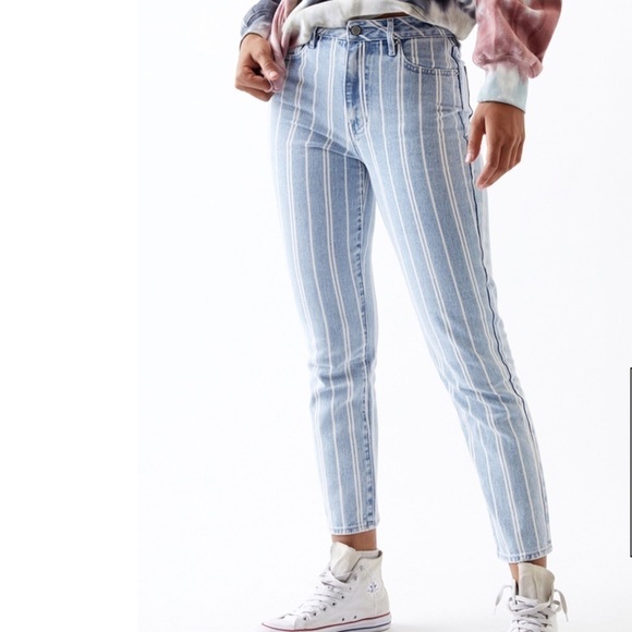 PacSun | NWT Blue White Double Striped Denim 5 Pocket Mom Indigo Wash Jeans 23 - Picture 5 of 5